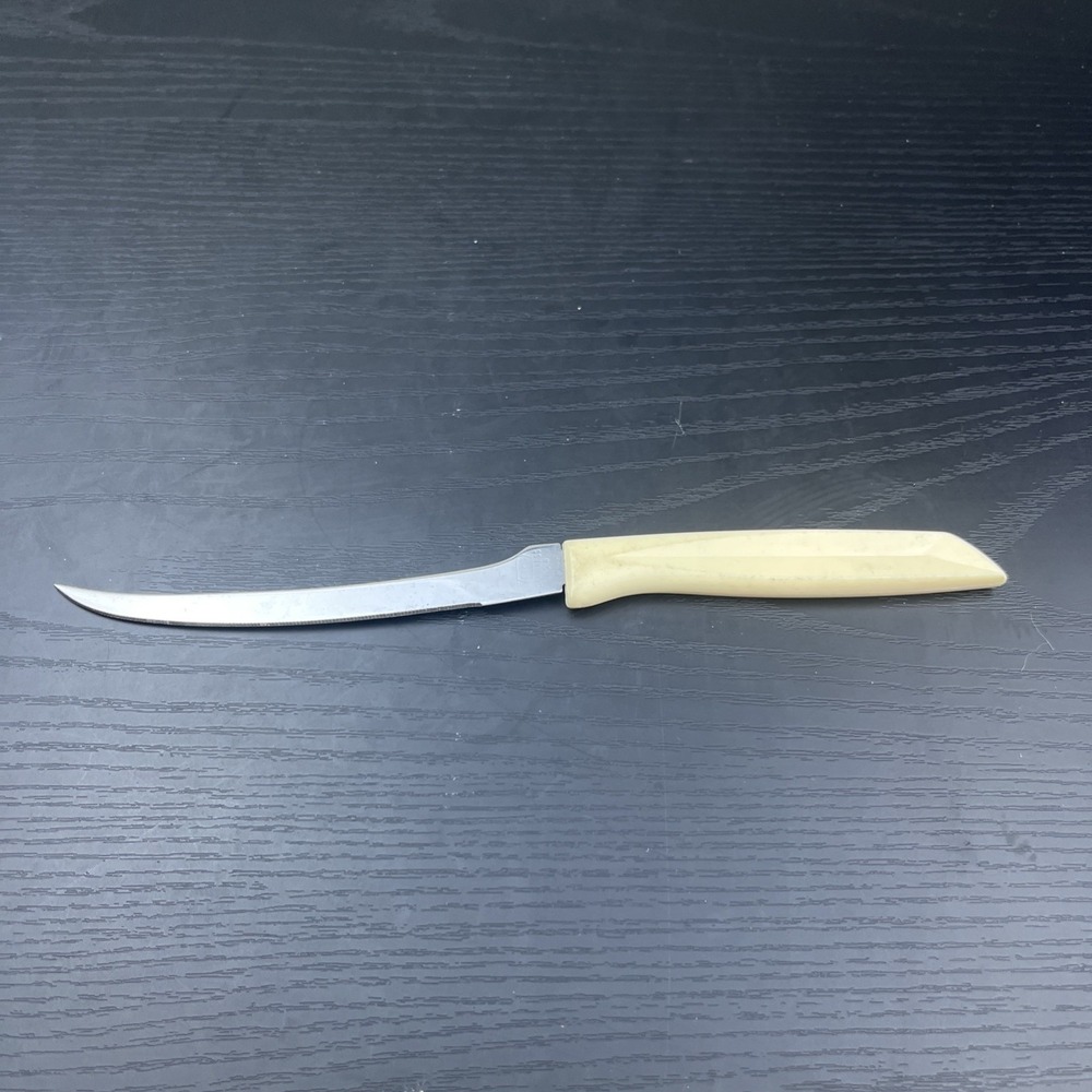 Vintage EKCO Serrated Kitchen Knife Stainless Steel Beige‎ Plastic Handle USA